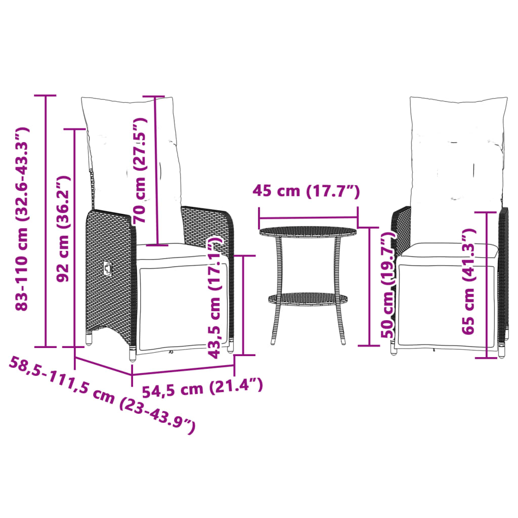Outdoor Lounge Chairs 2 Pcs with Table Brown Poly Rattan