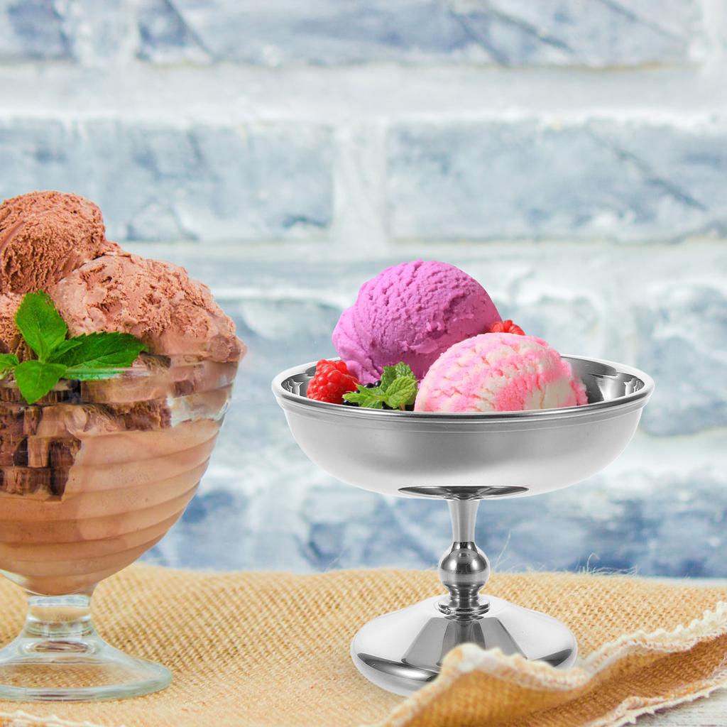 Hochwertiger Edelstahl Dessertbecher Vintage-Look Fußdesign für Eis Pudding Eisbecher Servierschale Behälter