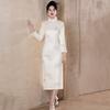 Womens Winter Warm Thickened Cheongsam-Style Long Sleeve Top Vest Set Retro Velvet Fleece Lined