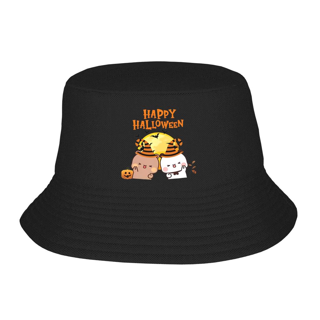 DuDu Bear and BuBu Panda Halloween Bucket Hats Summer Travel Headwear Stuff Kawaii Fishing Cap for Camping Teen Ispoti Hat