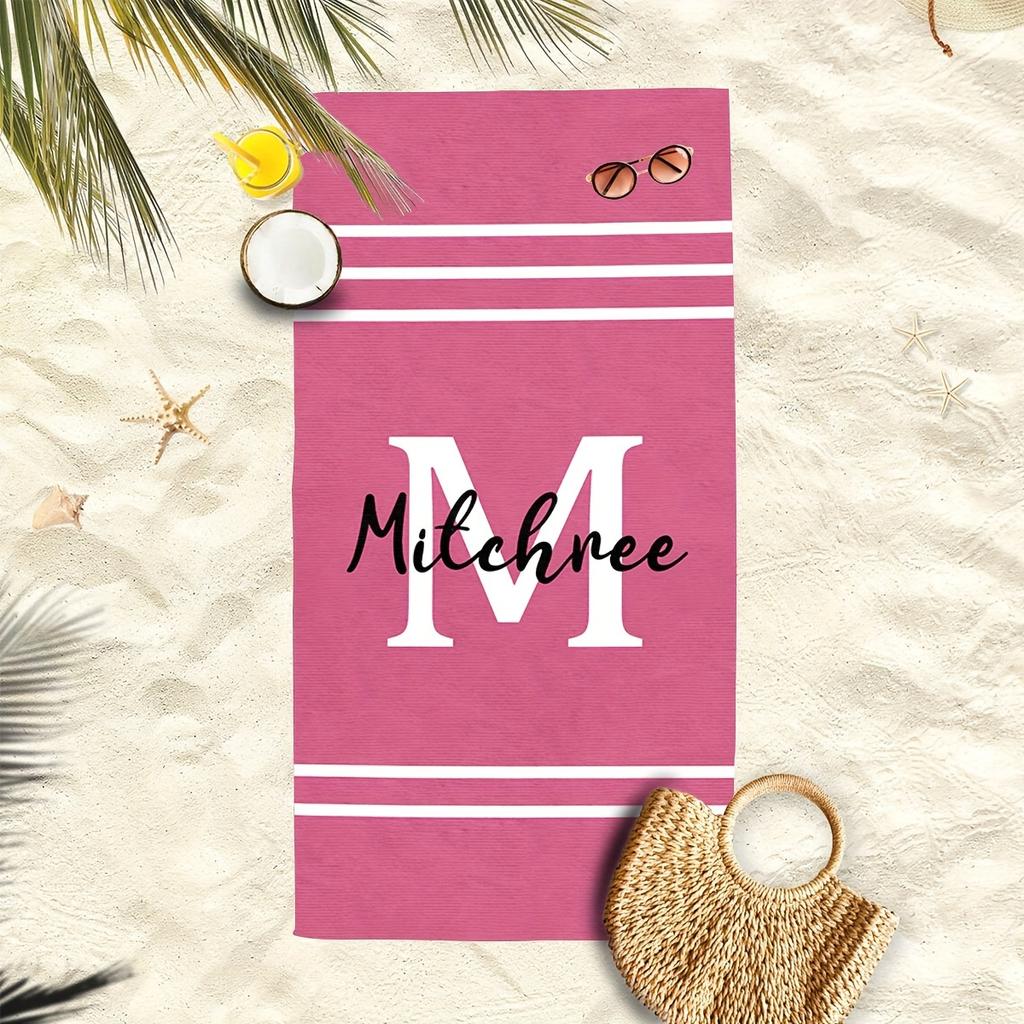 Personalized Striped Beach Towel Custom Name/Logo Oversized Microfiber Towel Summer Party Gift for Beach Swimming Bath Sports