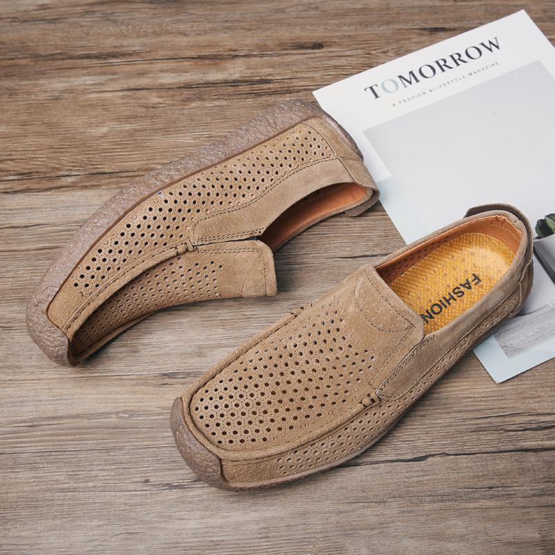 Fashion Summer Men Loafers Luxury Genuine Leather Mens Shoe Suede Male Casual Shoes Breathable Soft Driving Shoes Walking Shoes