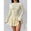 Womens Long Sleeve Dress - Solid Color Slim Fit Pleated 2025