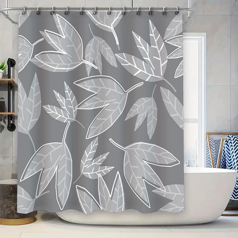 

Fashionable White Leaves Shower Curtain Waterproof Decor For Bathroom Home Decoration Modern Grey Printed Bathtub W60H190(CM)-1 Pcs