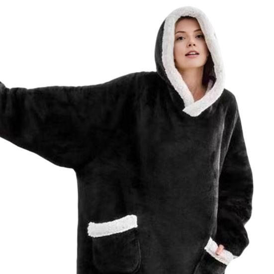 Wearable Blanket Hoodie for Adults Women Men Oversized Sherpa Fleece Sweatshirt Blanket Cozy Plush Flannel Nightgown with Pockets