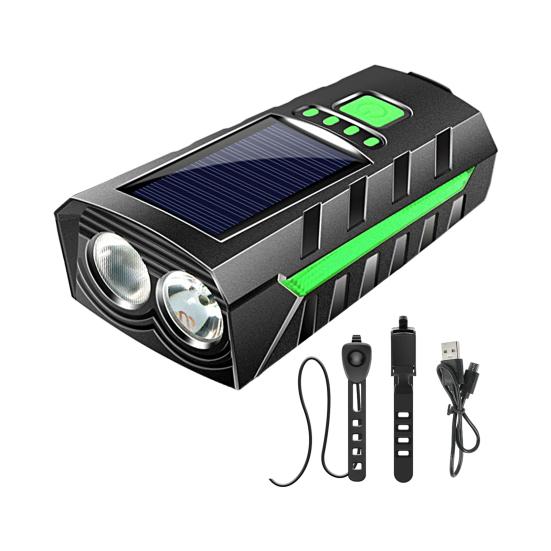 

1 комплект Велосипедный двойной свет Водонепроницаемые громкие динамики Высокая яркость 3 режима Освещение Двойной свет Солнечная зарядка Сильный свет для улицы зелёный