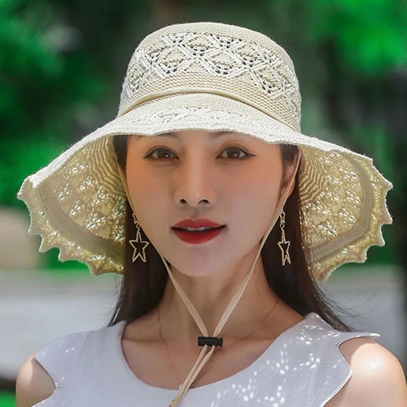 

Летние складные шляпы для женщин, корейские солнцезащитные шляпы с большими полями, крутые шляпы для отпуска, путешествий и отдыха на море 56-59cm бежевый