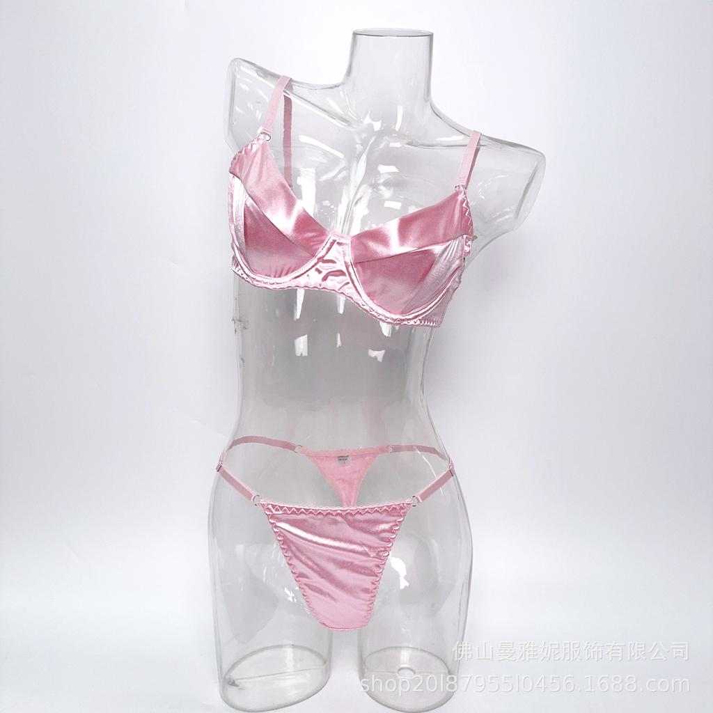 Russia's hot-selling sexy lingerie ultra-thin satin satin big breasts show small anti-sagging sexy bra set