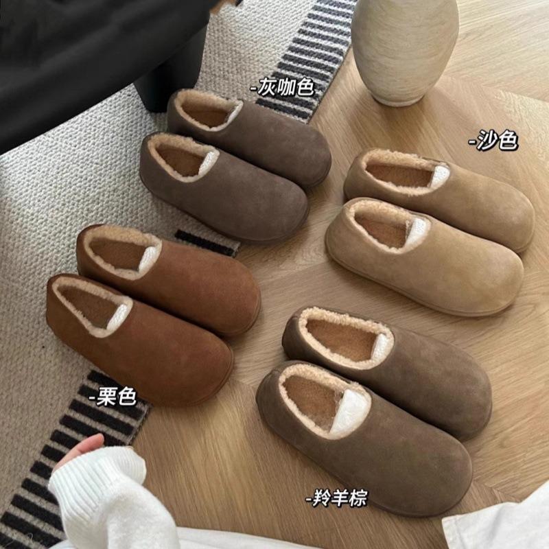 Fleece thick-soled all-inclusive shoes, fluffy half-drag, wear warm cotton shoes in autumn and winter