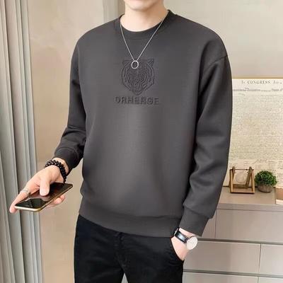 Schwerer Pullover Herren Frühling, Herbst und Winter Stahlbedrucktes Rundhals-Oberteil Locker Fleece Dick Langärmeliges Unterziehhemd