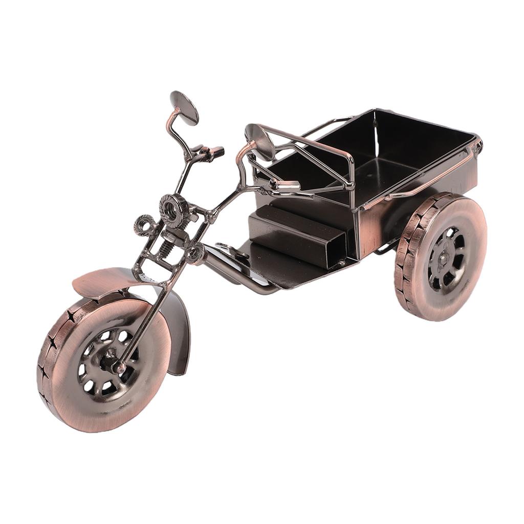 Three Wheel Metal Art Iron Motorcycle Figurine Ornament Handmade Stationery Storage Organizer Desk Decor for Home Office