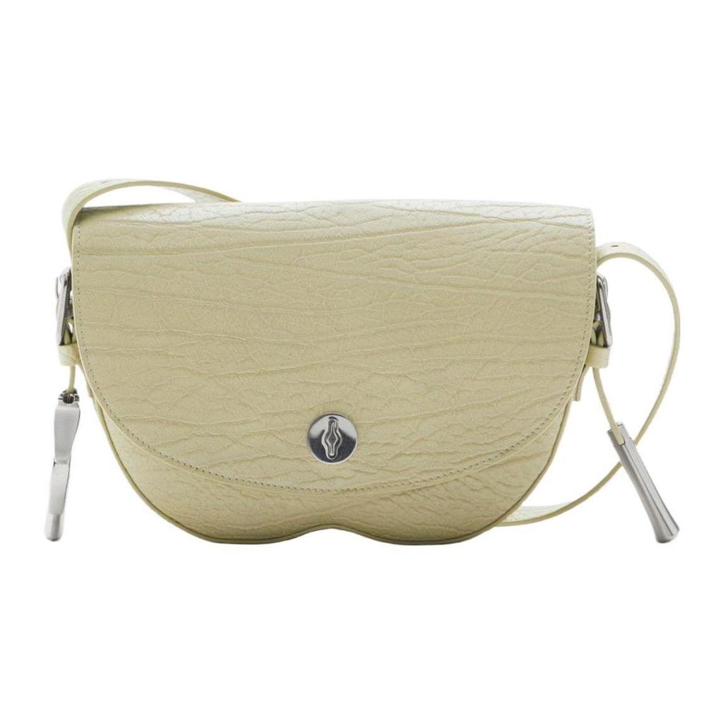 Burberry Small Saddle Crossbody Bag Light Yellow Textured Leather For Women Daily Travel Use