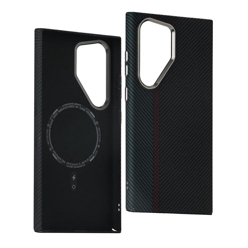 Fashion Carbon Color Texture Magnetic Case For Samsung Galaxy S26 S25 S24 S23 Ultra Metal Lens Wireless Charging Hard PC Cover