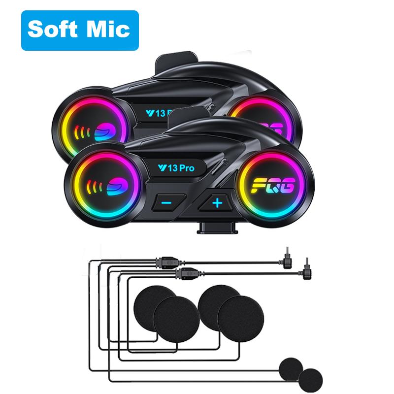 Y13 Pro Motorcycle Helmet Bluetooth Headset Intercom Distance 500M Chip V6.0 Stereo Fm Radio Mixing Music Sharing