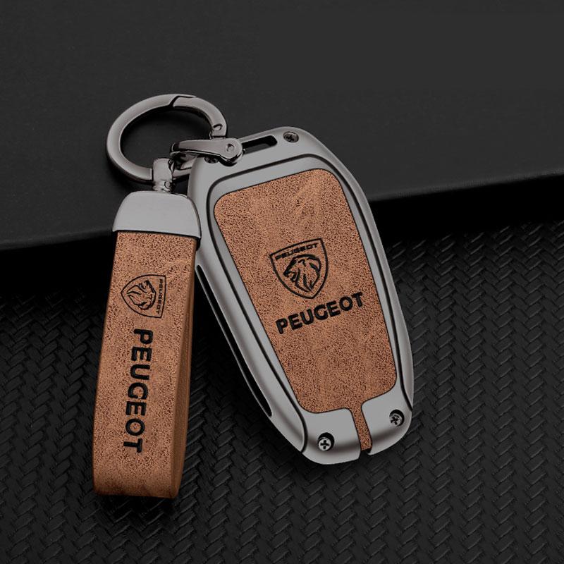 Leather Zine Alloy Car Smart Key Case Shell Cover Protector Fob For Peugeot 308 408 508 2008 3008 4008 5008 Keychain Accessories