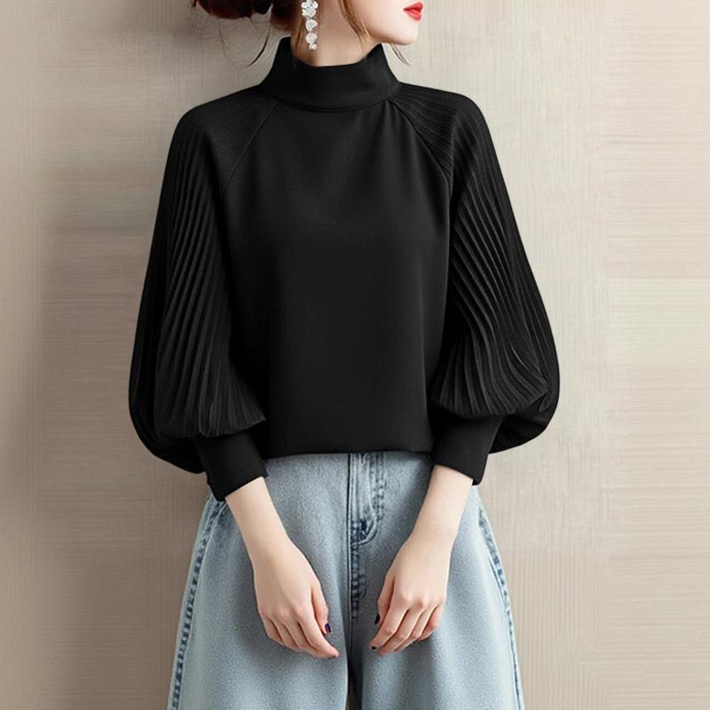 

ZANZEA Женская повседневная блузка с воротником-стойкой и длинными рукавами свободного кроя 5XL чёрный