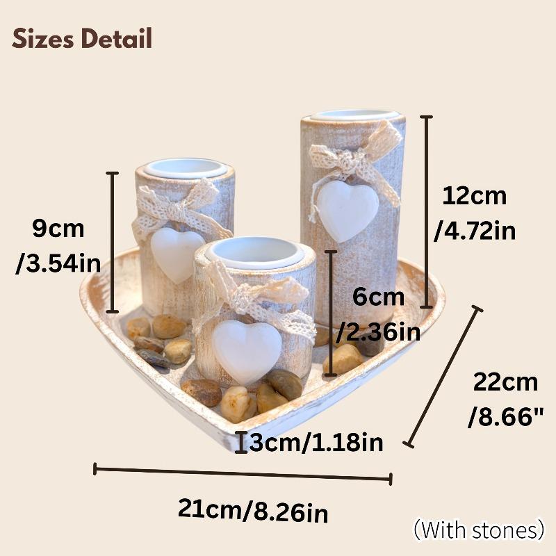 4pcs Wooden Candle Holder Set with Heart-Shaped Trays Rustic Farmhouse Decor Valentine's Day Gift Candle Home Table Decorations