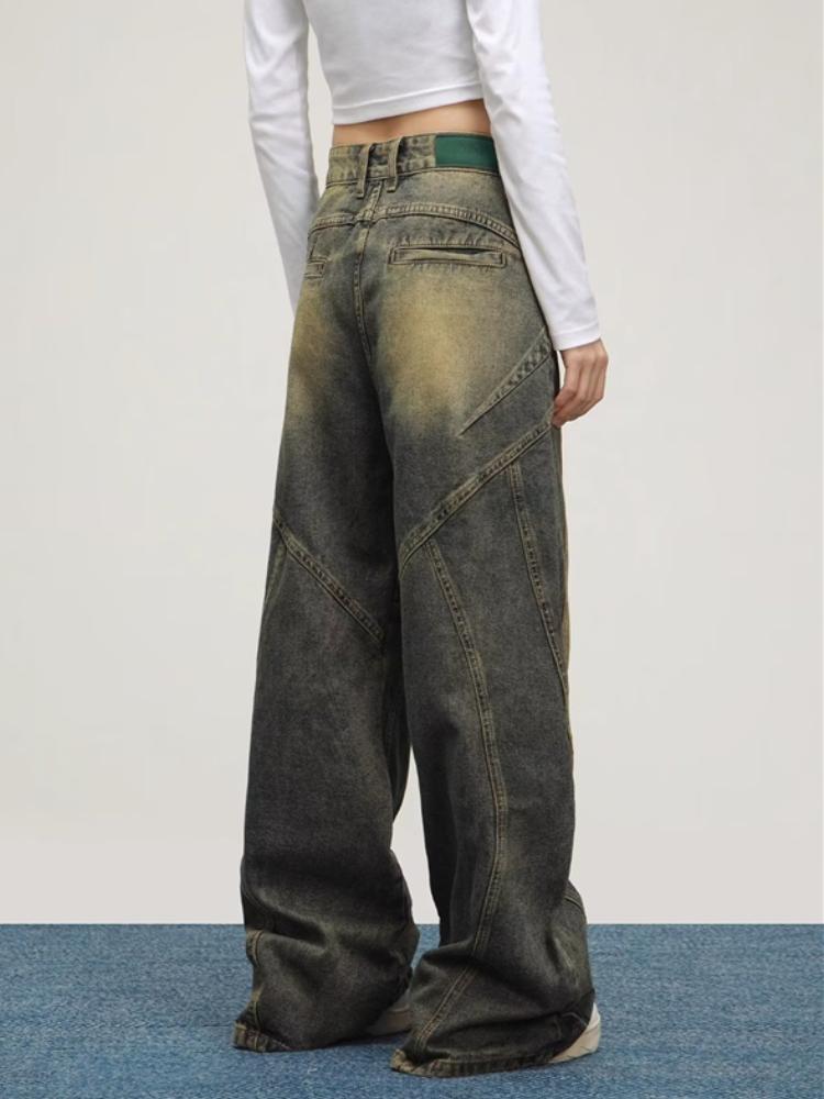 Jeans vintage a vita alta color fango giallo da donna, pantaloni in denim larghi dritti retrò anni '90, pantaloni larghi casual da strada Y2k