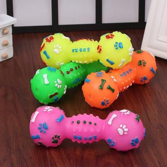 Dog Dumbbell Toy Squeaky Dumbbell Dog Chew Toy Raised Texture Teeth Cleaning Toy for Puppy Teething Dogs Interactive Play