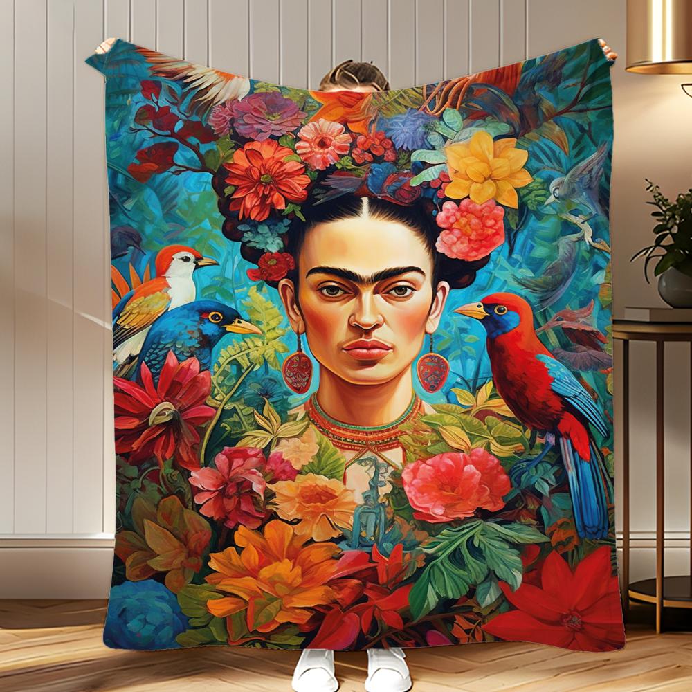 classic artist Frida Kahlo Throw Soft Coral Fleece Blanket 310gsm Fluffy Warm Throw for Sofa Bed Couch Bedroom Decor