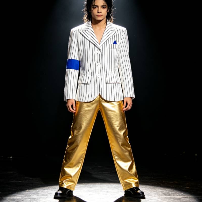 Childrens Michael Jackson Costume With Striped Trousers And Gold Fabric For Stage Performance