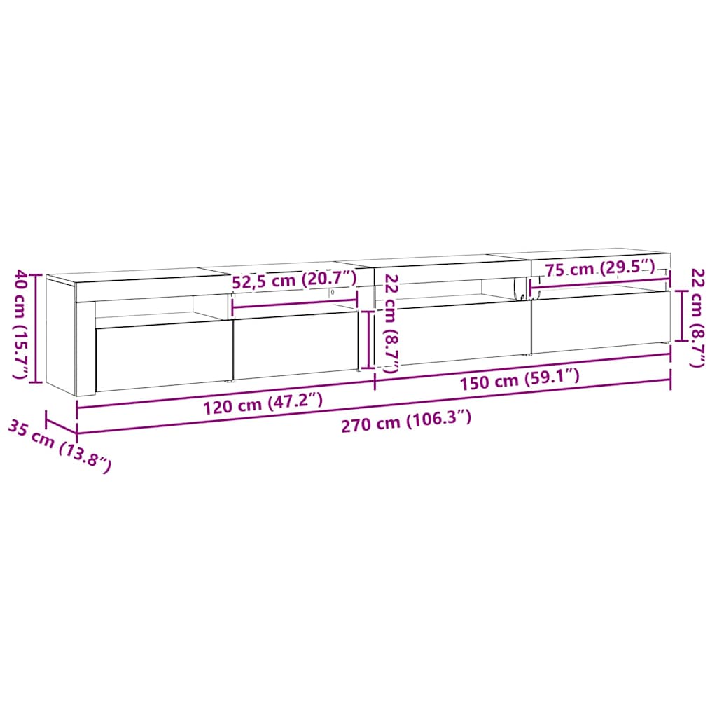 TV Cabinet Set 3 Pcs Black Oak Effect 270 X 35 X 40 Cm