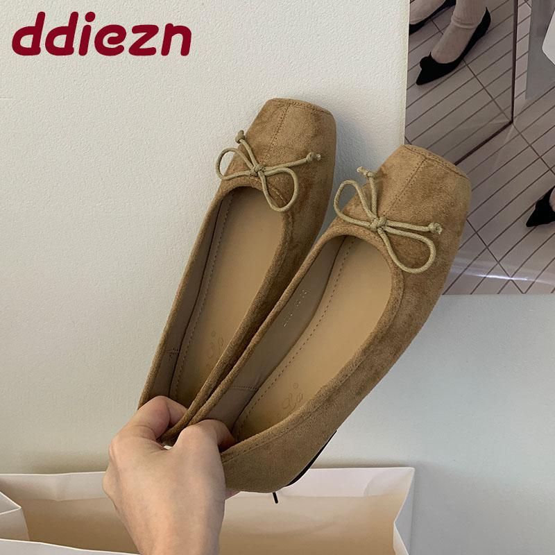 Fashion New Fashion Butterfly-Knot Women Flats Slip On Shoes Female Square Toe Footwear Shallow Ladies Flats With Shoes