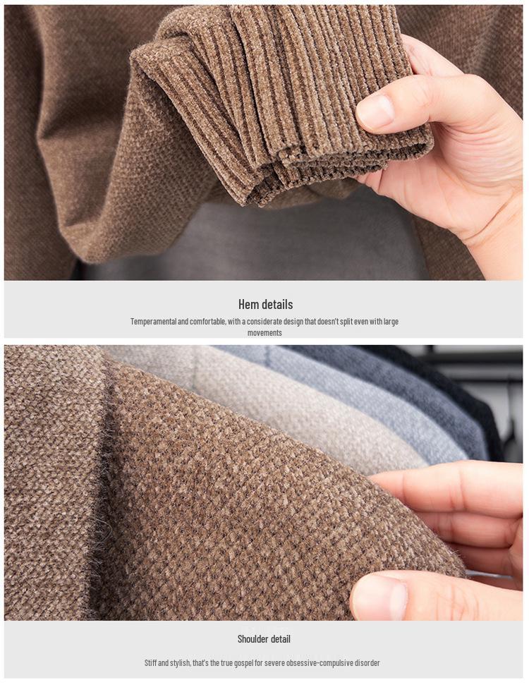 Men's Plus Velvet Knitwear Winter Lapel Polo Shirt - Middle-aged Casual Warm Long Sleeve Sweater Base Layer