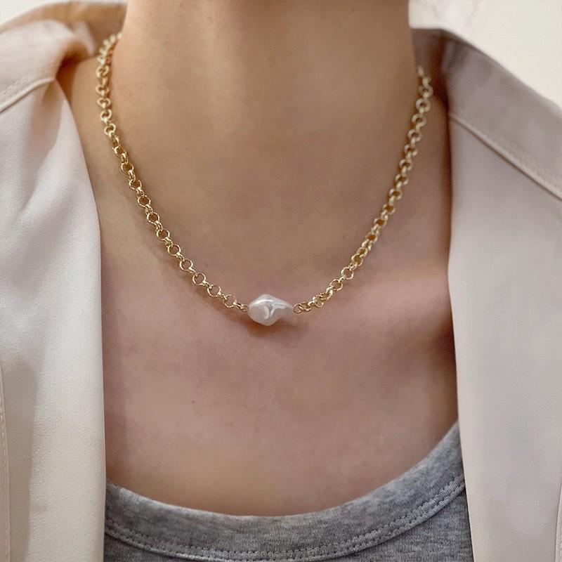 Europäische & Amerikanische Mode Klobige Kette Barockperle Hip Hop Halskette für Damen