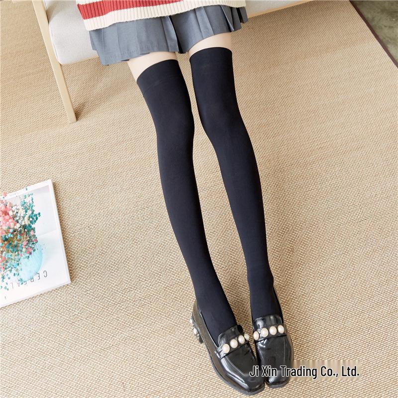 Velvet Thigh-High Socks - Black & White Silk, Sexy Slimming JK Style