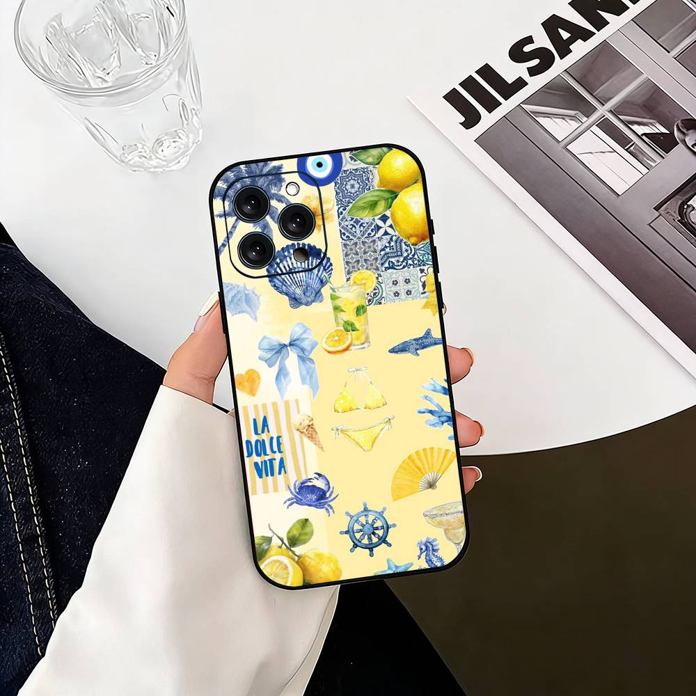Ocean Wine Glass Lemon Phone Case For iPhone 17, 16,15,14,13,12,11 Plus,Pro Max, Others Soft Black Cover