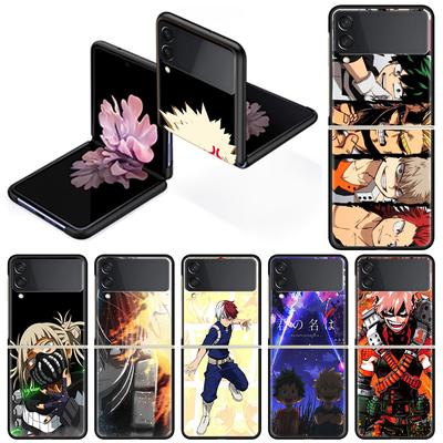 Luxusní pouzdro pro Samsung Galaxy Z Flip 4 3 5G černé pouzdro na PC na pevný telefon Módní zadní kryt ZFlip Funda My Hero Academia Shell Sac