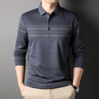 Herbst Winter Herren Langarm T-Shirt Mode Lässig Polokragen Gestreiftes Poloshirt Papa Herren Outfit Unterhemd Top T-Shirt Herren