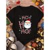 Fashion Spring and Summer New Models, Women's Crew Neck, Cartoon Santa Pattern Letter Printing Short Sleeves