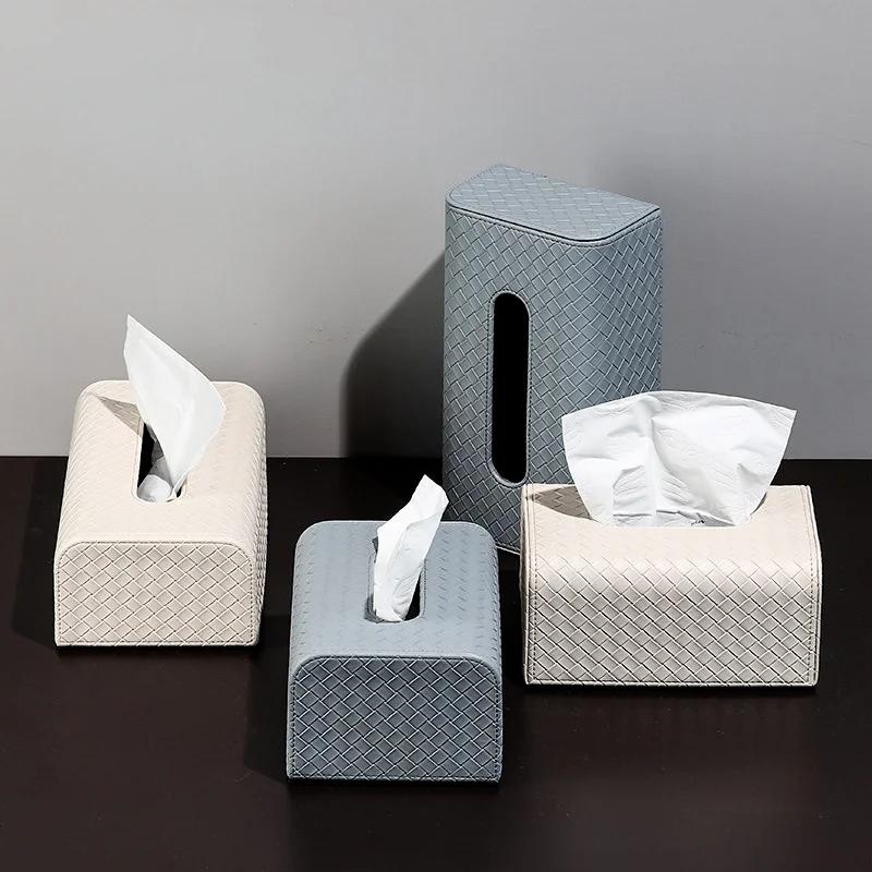 Scatola Portatovaglioli Rettangolare in Pelle a Griglia Intrecciata Creativa Scatola Portatovaglioli Estraibile Decorazione per Casa Camera da Letto Soggiorno