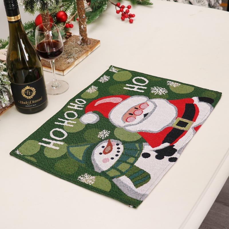 Christmas Table Mat Knitted Fabric Santa Holiday Party Decoration Heat Resistant Dining Coaster for Home Festive Decoration