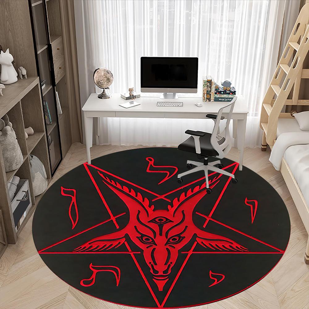 1pc Baphomet Symbol Office Round Area Rug, Under Office Chairs Bedroom Living Room Home Decor, Room Deco, Available In Various Sizes