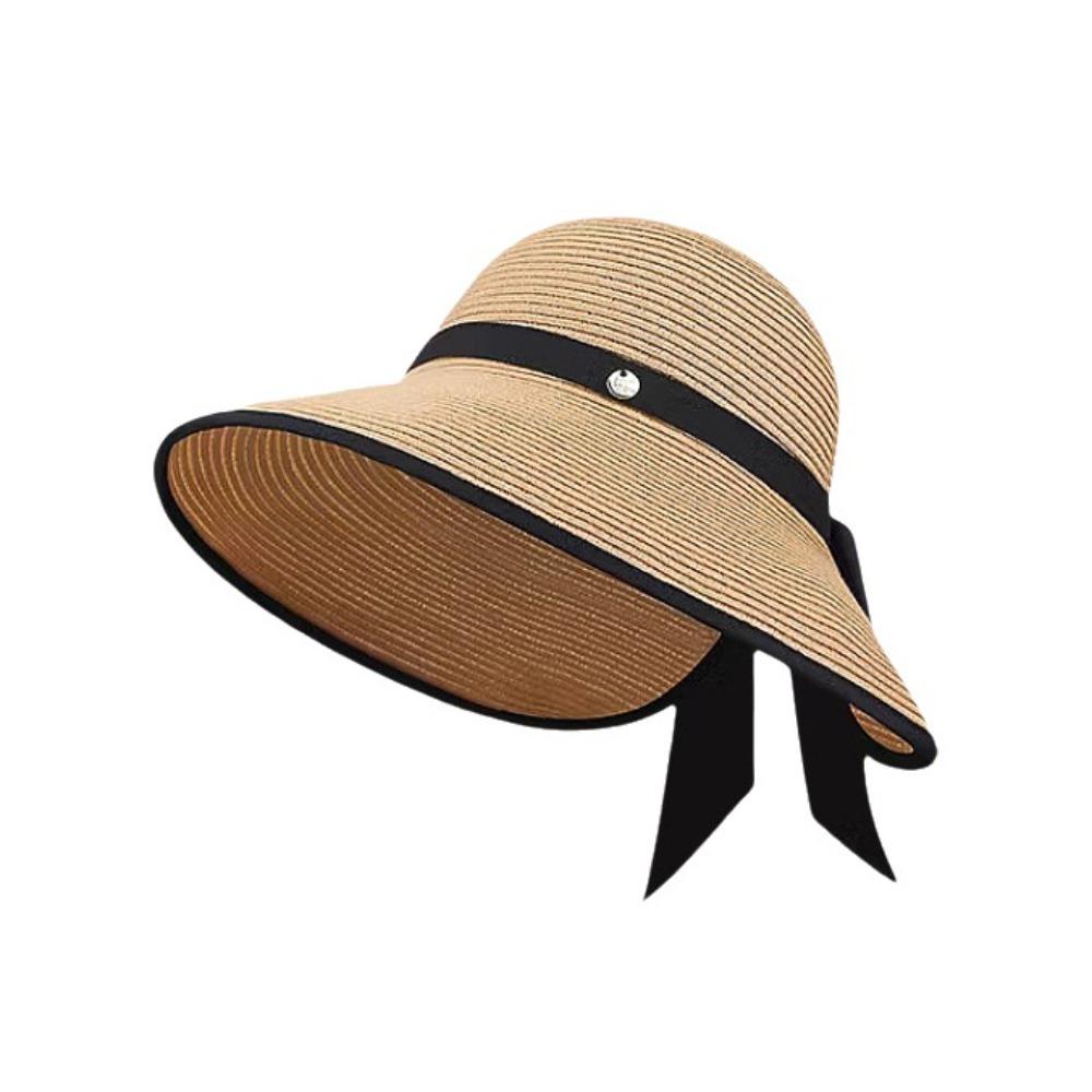

Bowknot Design Empty Top Sun Hat Large Brim Beach Hat Elegant Wide Brim Hat for Women
