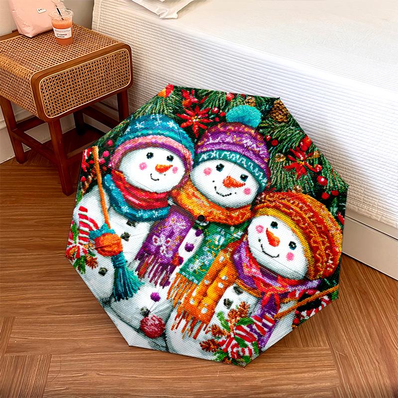 1 PC Automatic Folding Umbrella - Colorful Snowmen Pattern, Portable & Foldable Design with 8 Ribs, Christmas Birthday Gifts