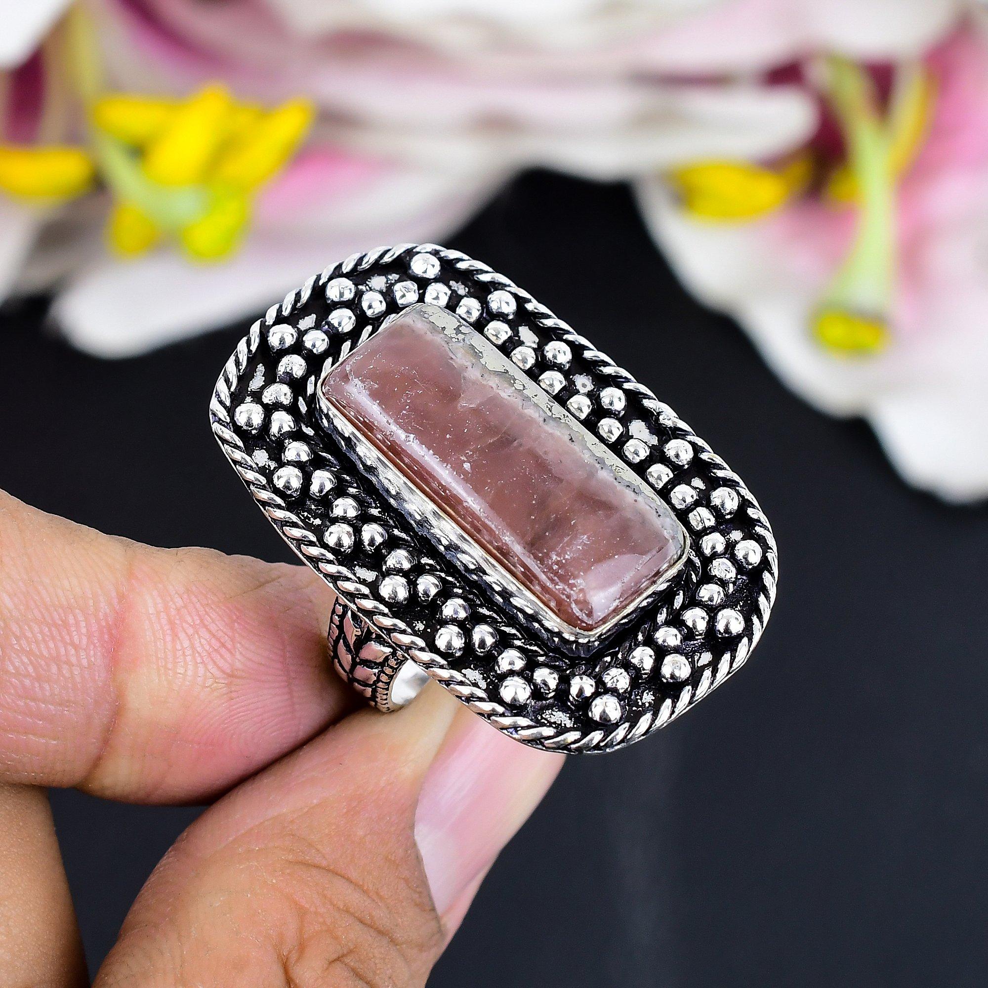 

Rhodochrosite Gemstone Handmade 925 Sterling Silver Jewelry Ring Size 9 KG-1712
