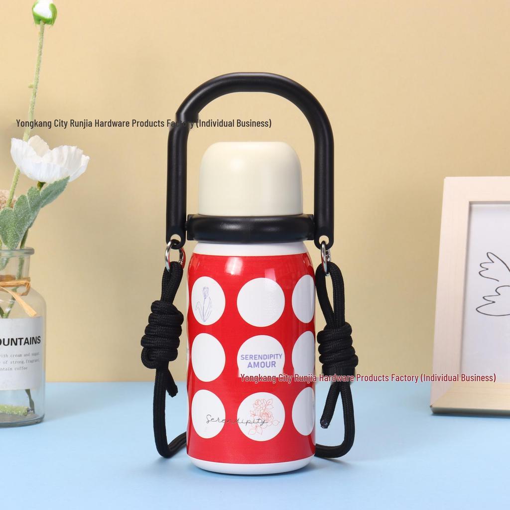Retro Plaid Stainless Steel Thermos Flask with Portable Rope - Insulated Sip Cup for Students