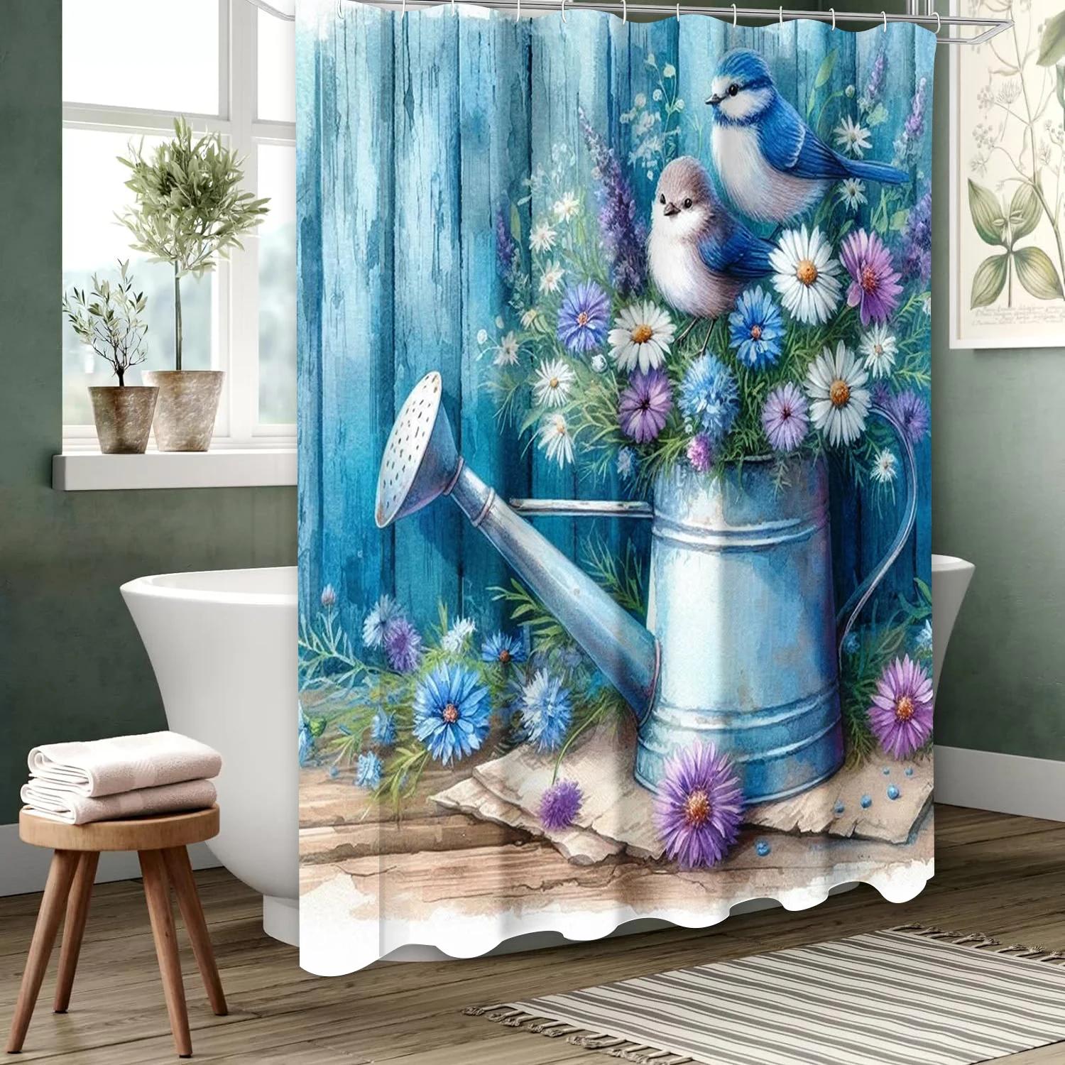 

Wood Grain Flower Pattern Bathing Curtain Bathroom Shower Curtain Waterproof With 12 Hooks Home Deco W60H190(CM)-1 Pcs