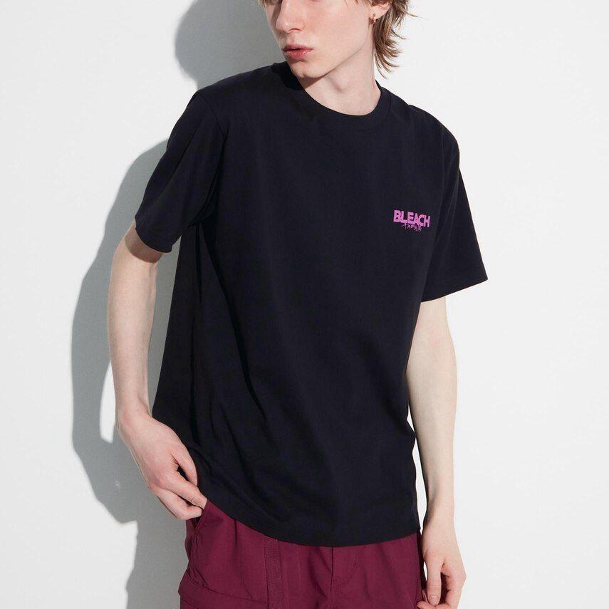 Uniqlo X Bleach Collaboration Letter Anime Print Straight-Cut Short Sleeve T-Shirt Unisex Tops Black 462904-09