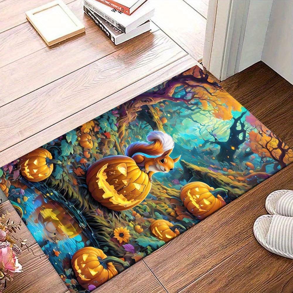 

1pc Pumpkin and Squirrel Area Rug, Slip-Resistant, Easy-Clean, Stain-Resistant, Perfect for Cozy Living Rooms, Bedrooms, Kitchens, Offices, 60cm by 90cm