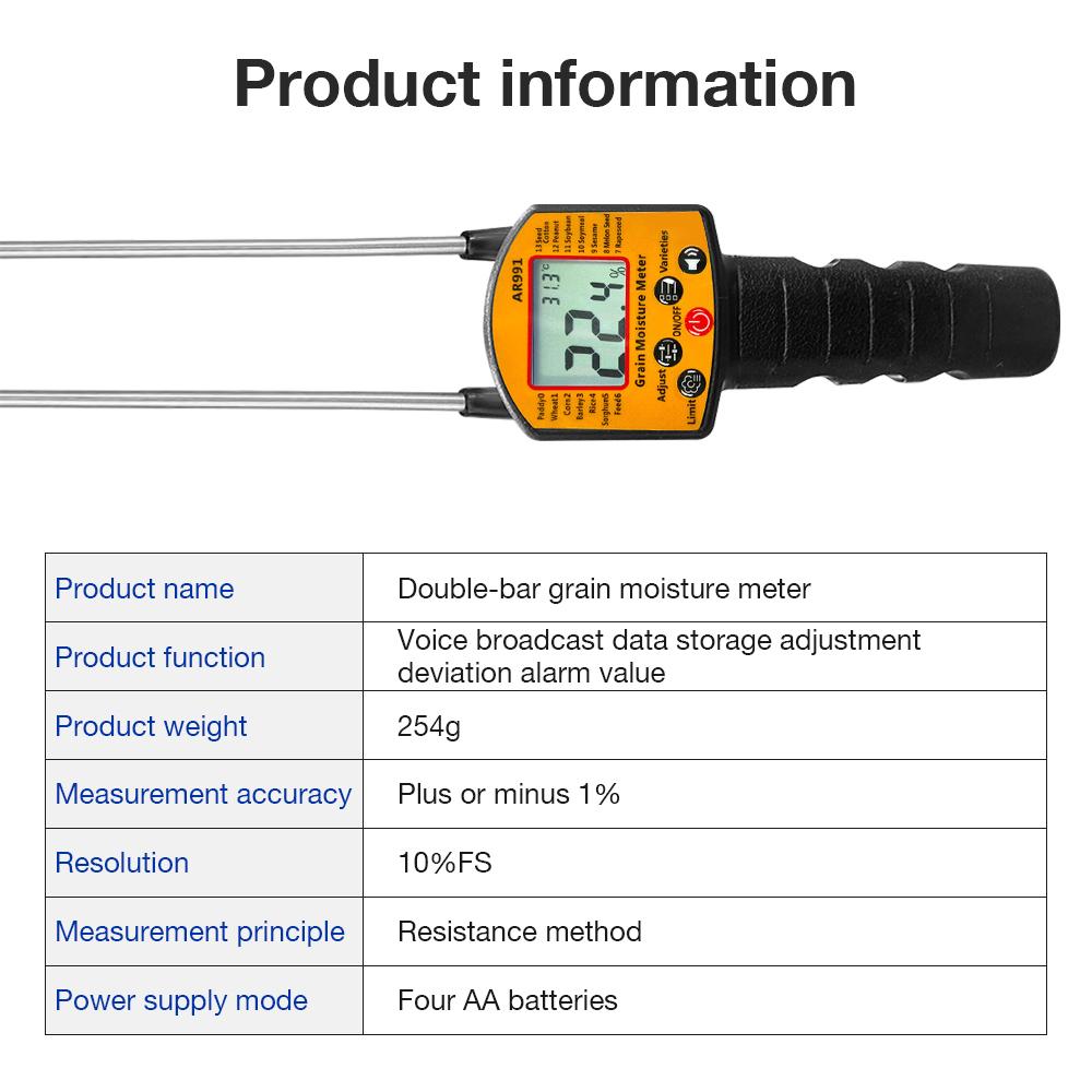 New Voice Handheld LCD Grain Moisture Meter for 25 Kinds Grains Corn Wheat Rice Bean Peanut Soybeans Corn Humidity Tester