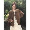 Veste Vintage en Daim pour Femme Printemps et Automne Nouvelle Haute Qualité Petit Revers Ample Décontractée Veste Haut