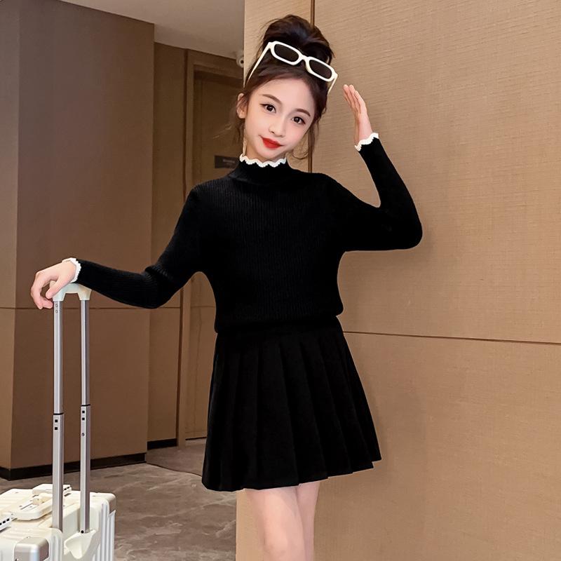 

Girls Semi-High Neck Fleece-Lined Sweater - 2025 Winter Collection 170cm