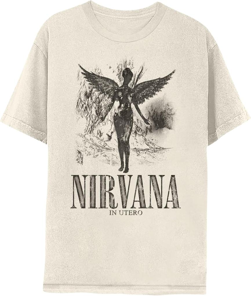 Nirvana In Utero Distressed Logo Adult Short Sleeve T Shirt 90s Grunge Music Vintage Style Graphic Tees