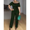 Summer New Style Gold-embroidered Lace Patchwork Short-sleeved Top and Wide-leg Pants Two-piece Set