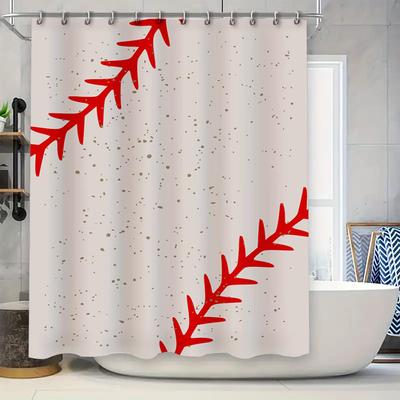 Red Stitch Bathing Shower Curtain Waterproof Fabric Printing Baseball Sports Decor Home Decoration Wash Bag New Arrival
